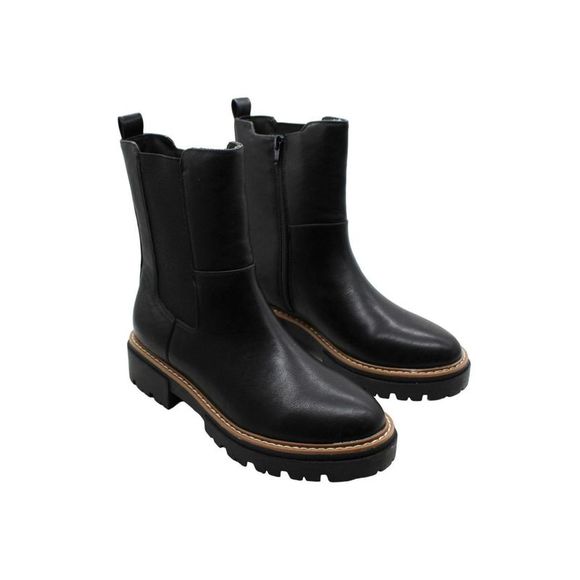 SUN STONE Womens Black Round Toe Block Heel Zip-Up Boots Shoes M
